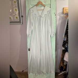 VTG Light steel blue grey button down long sleep robe with pockets
